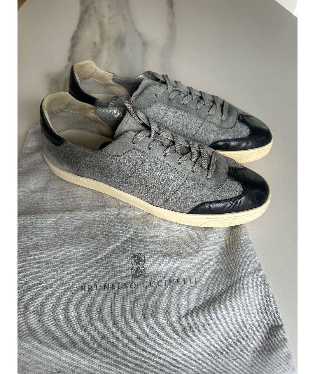 BRUNELLO CUCINELLI Серые кожаные низкие кроссовки / кеды, фото 3
