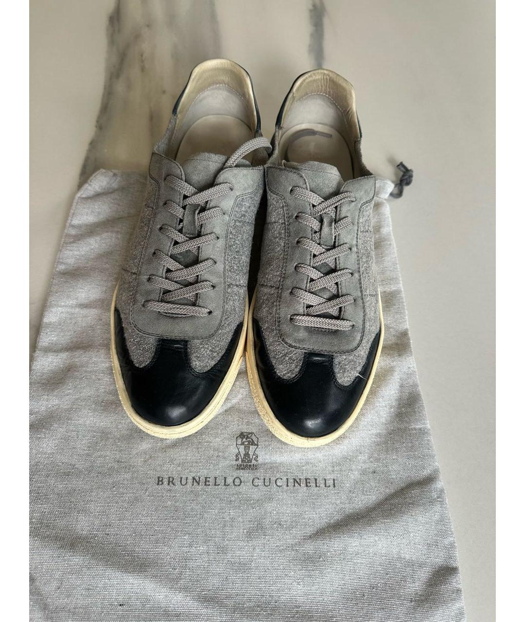 BRUNELLO CUCINELLI Серые кожаные низкие кроссовки / кеды, фото 2