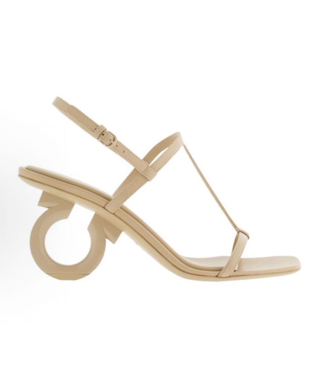 FERRAGAMO Бежевые кожаные босоножки, фото 7