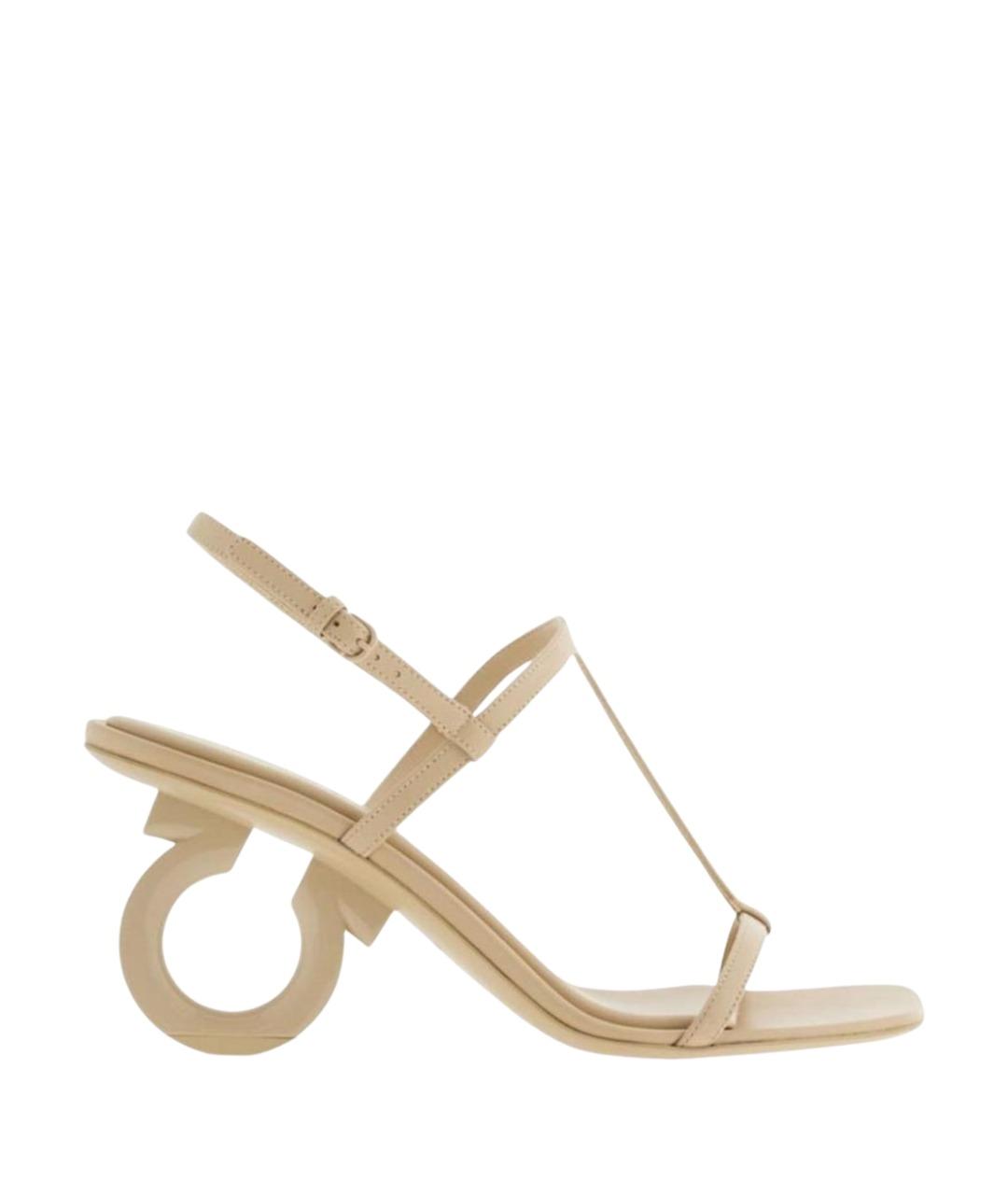 FERRAGAMO Бежевые кожаные босоножки, фото 1