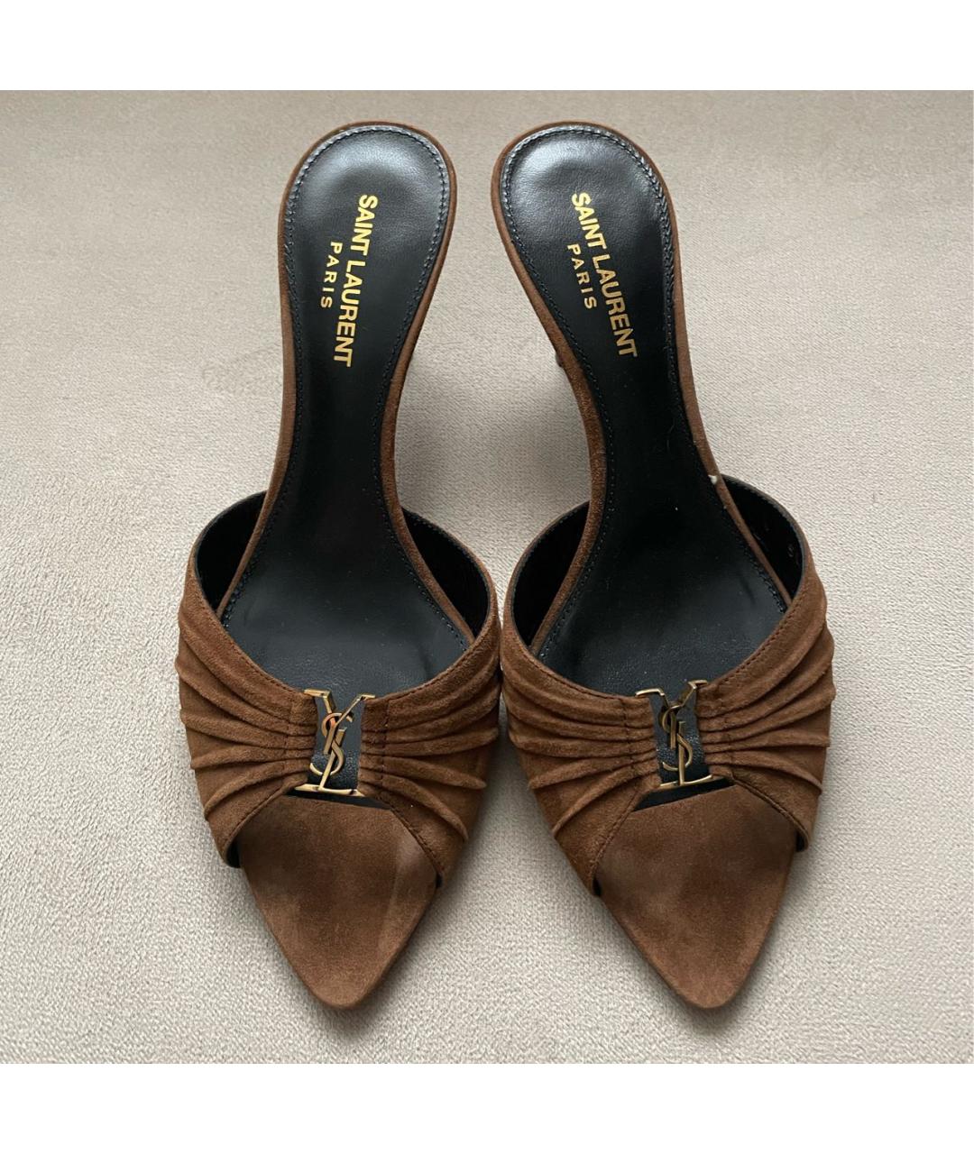 SAINT LAURENT Коричневые замшевые мюли, фото 2