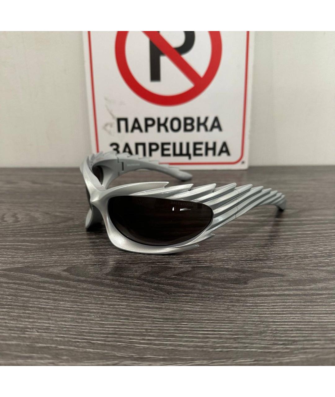 BALENCIAGA Серебряные пластиковые солнцезащитные очки, фото 5
