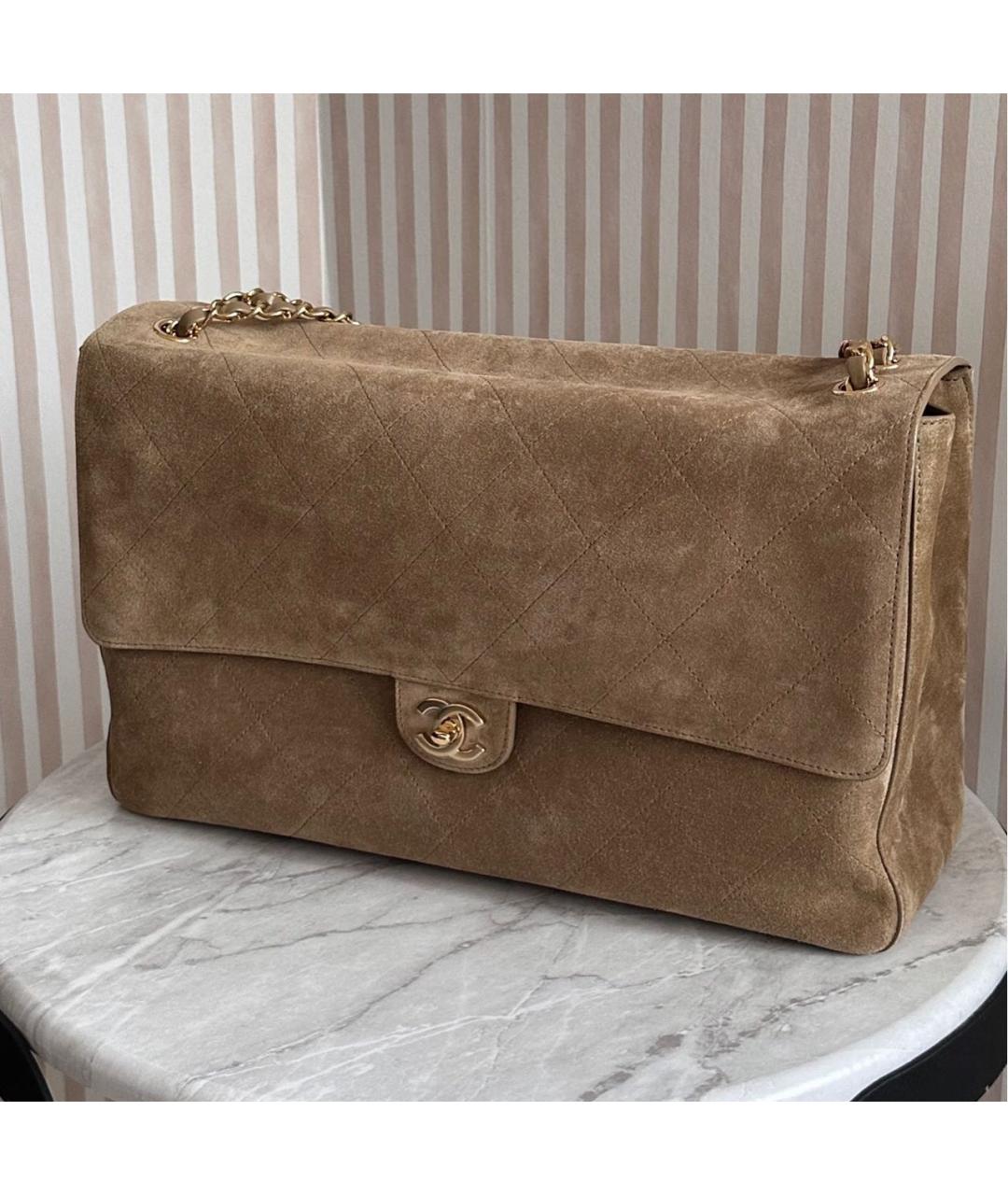 CHANEL Бежевая замшевая сумка через плечо, фото 3