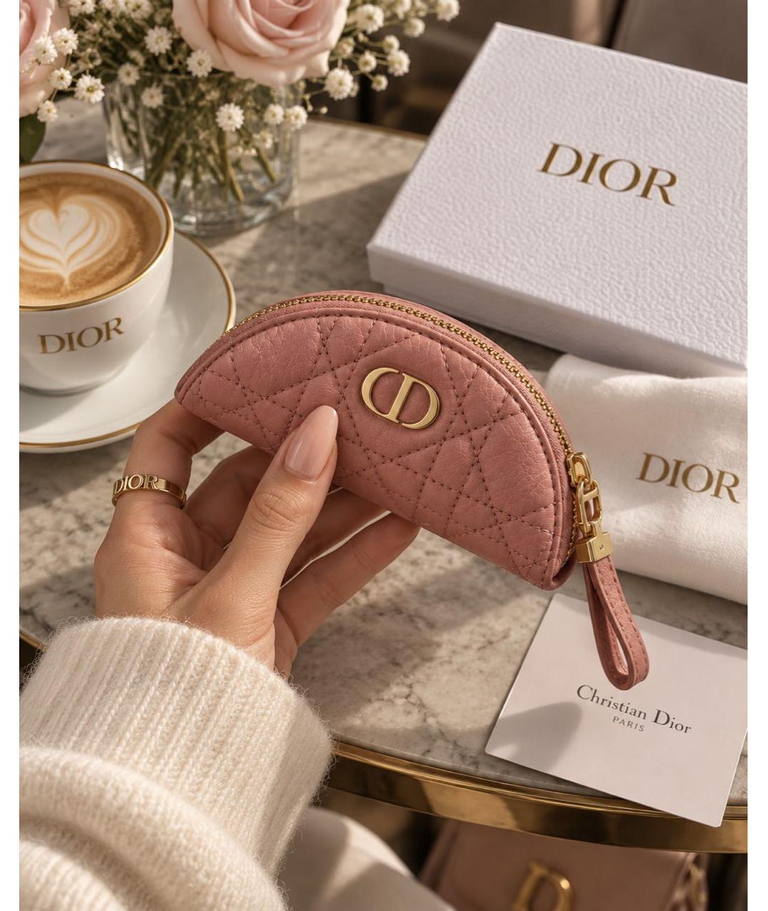 CHRISTIAN DIOR Бежевый кожаный кошелек, фото 6