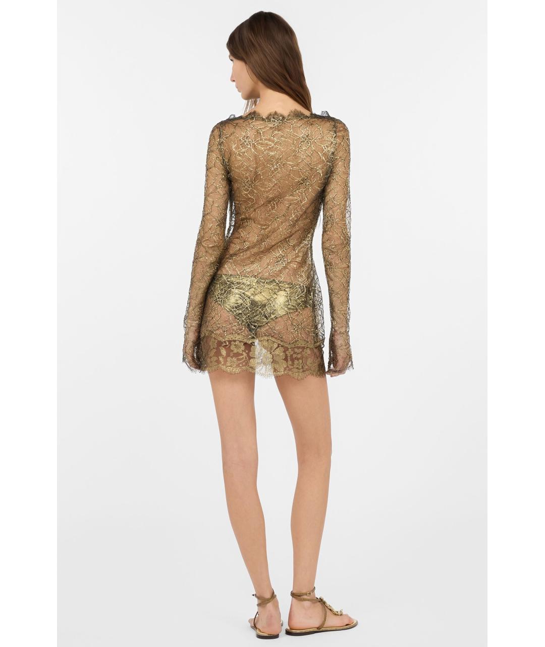 ROBERTO CAVALLI Золотое хлопковое коктейльное платье, фото 4