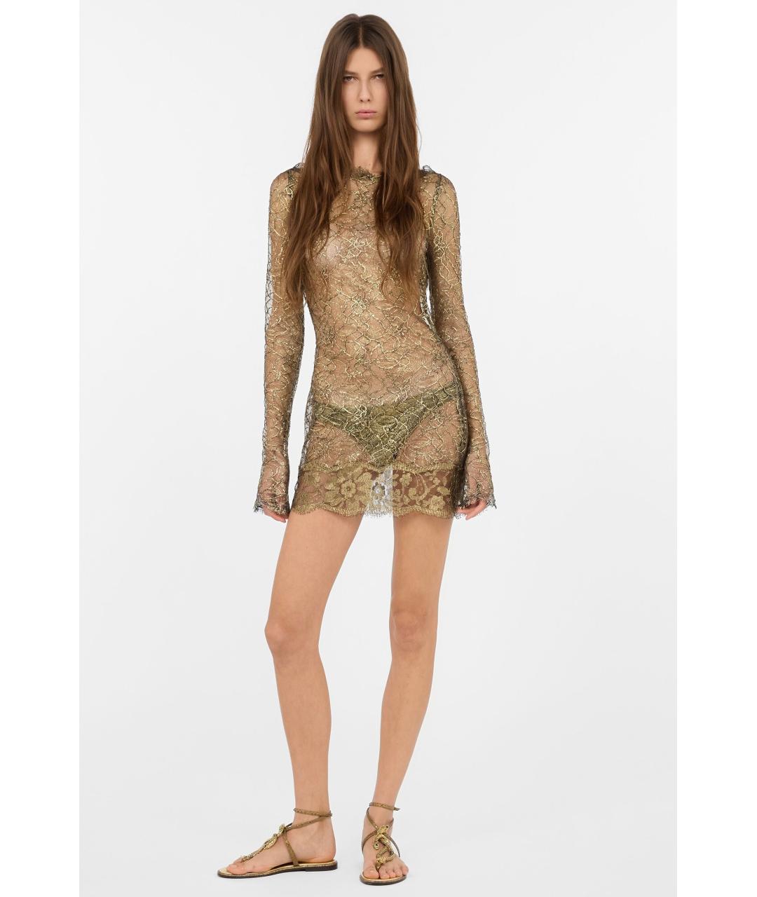 ROBERTO CAVALLI Золотое хлопковое коктейльное платье, фото 2