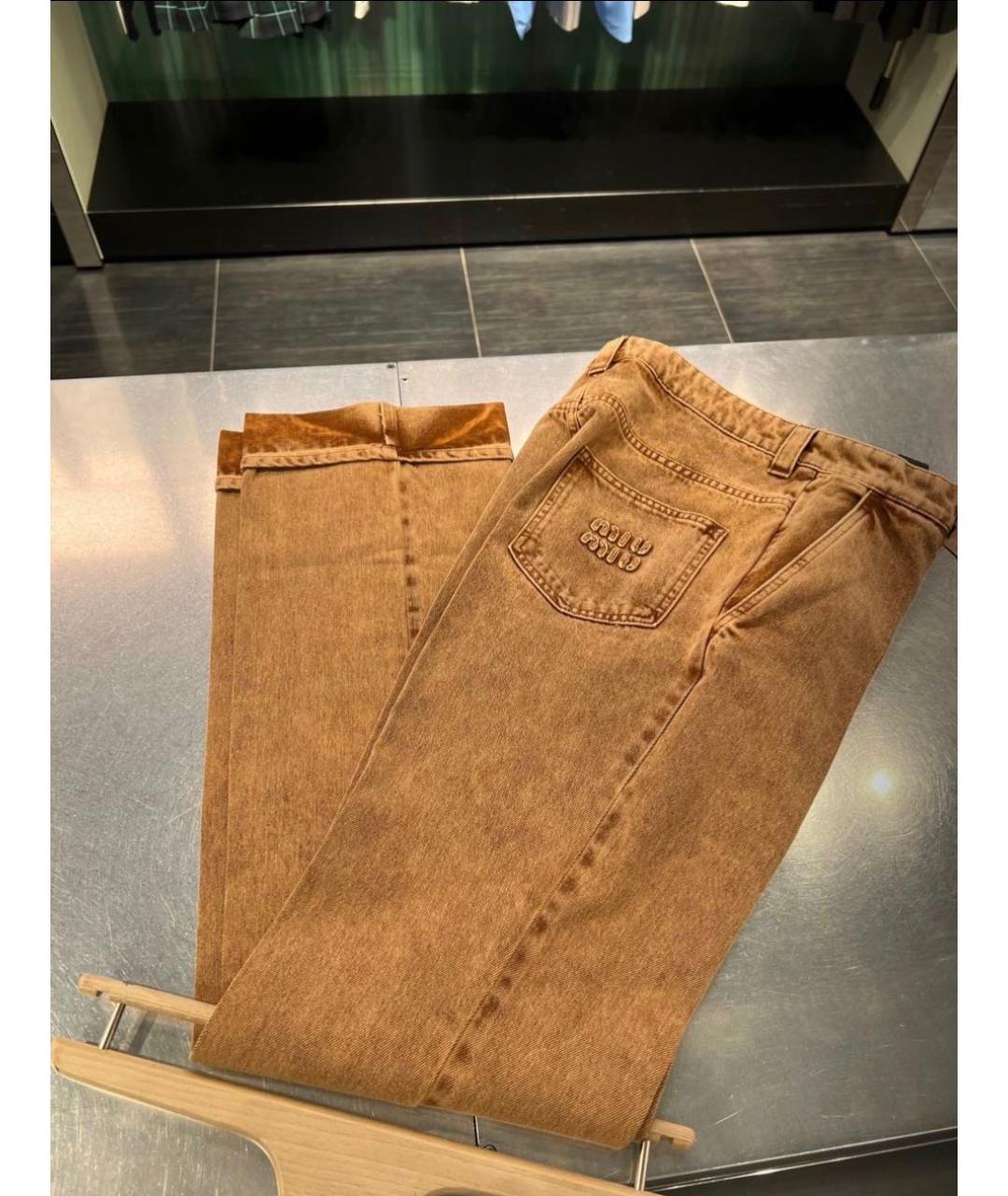 MIU MIU Горчичные хлопковые прямые джинсы, фото 4