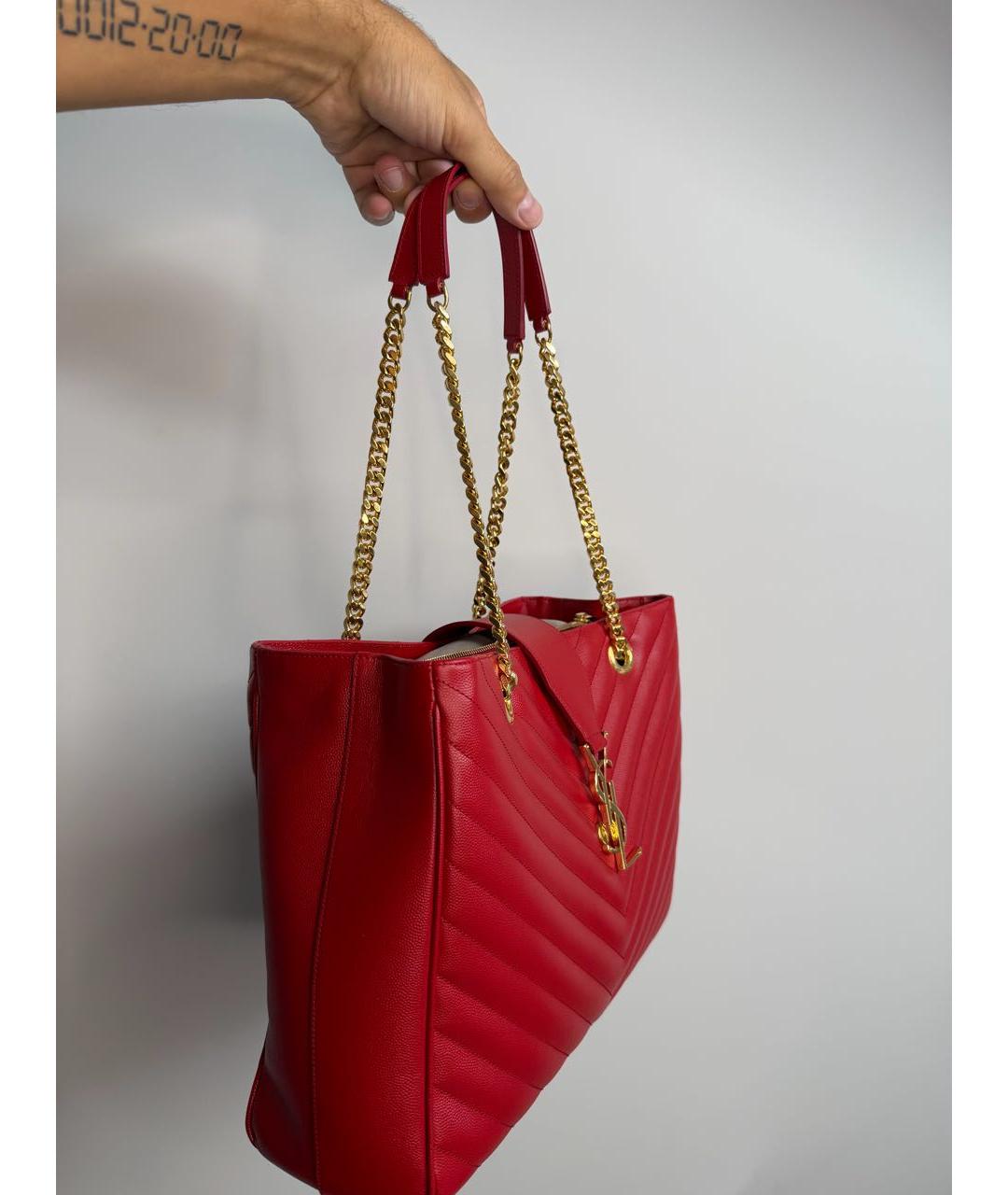 SAINT LAURENT Красная кожаная сумка с короткими ручками, фото 2