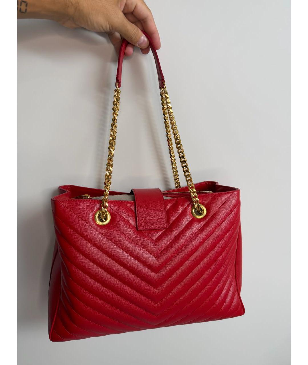 SAINT LAURENT Красная кожаная сумка с короткими ручками, фото 3
