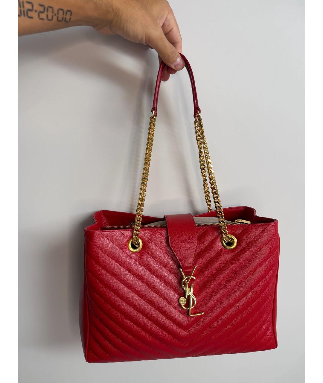 SAINT LAURENT Красная кожаная сумка с короткими ручками, фото 5