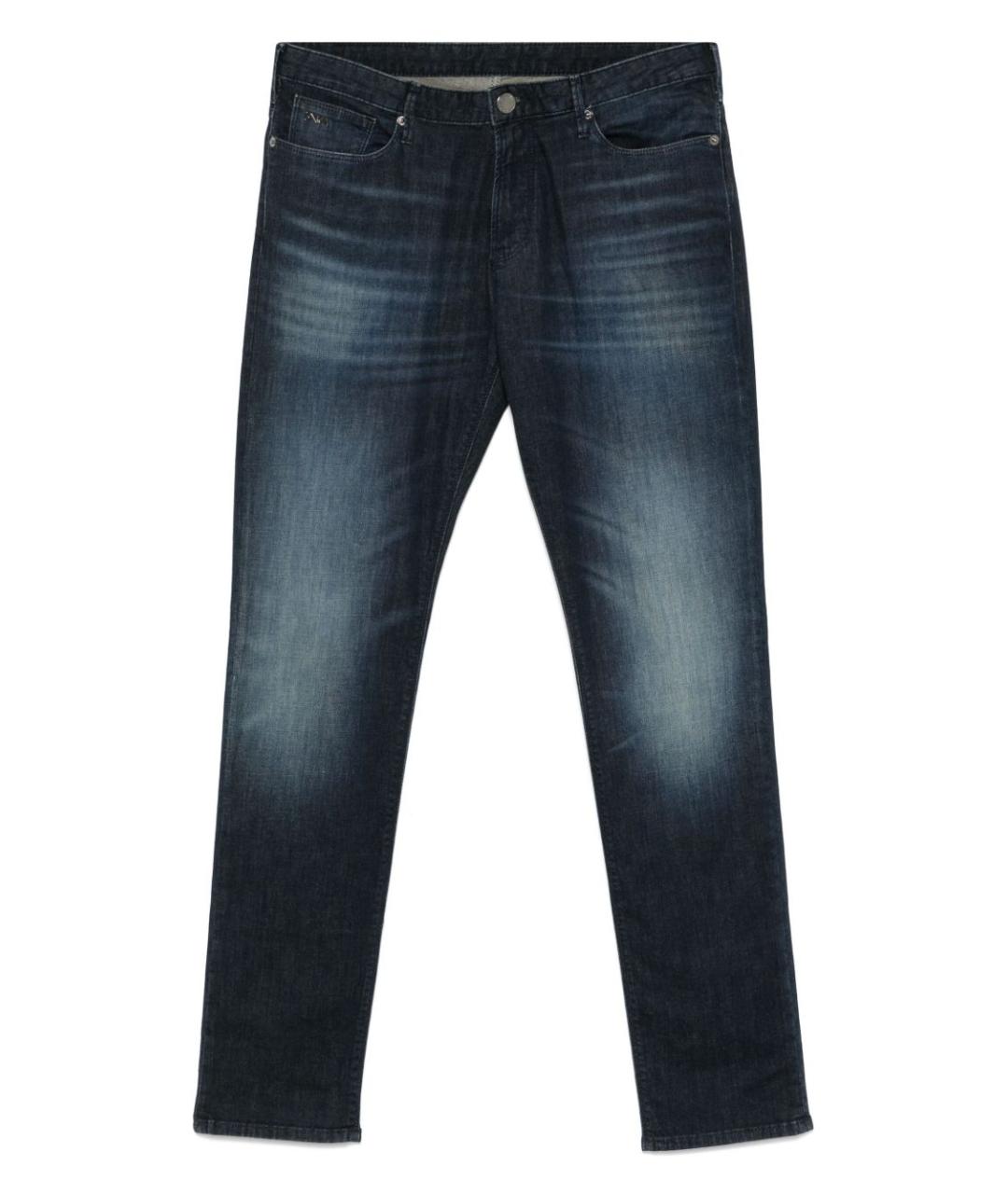 EMPORIO ARMANI Синие хлопко-эластановые прямые джинсы, фото 1