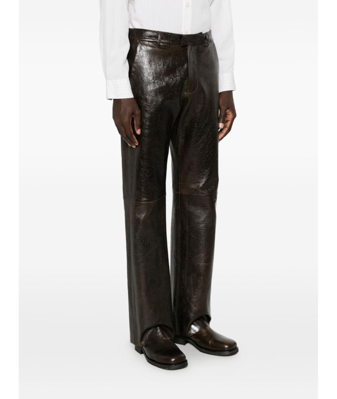 EMPORIO ARMANI Черные кожаные повседневные брюки, фото 3