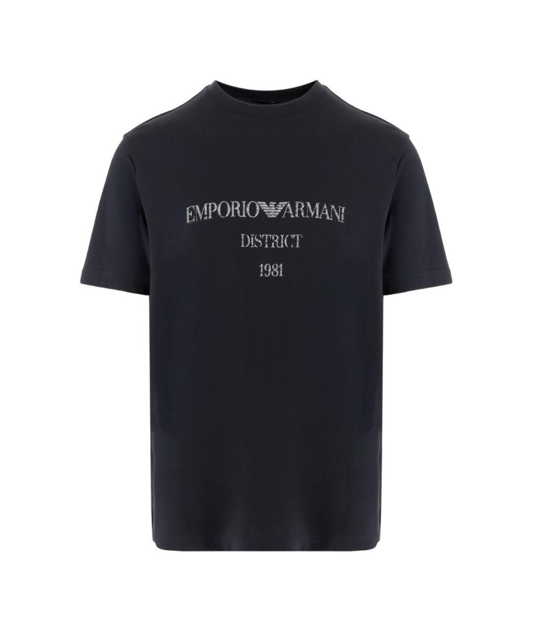 EMPORIO ARMANI Синяя хлопковая футболка, фото 1