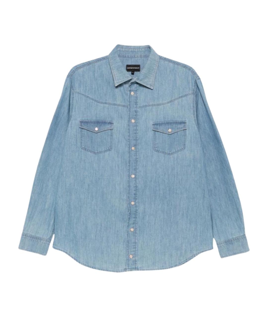 EMPORIO ARMANI Синяя хлопковая кэжуал рубашка, фото 1