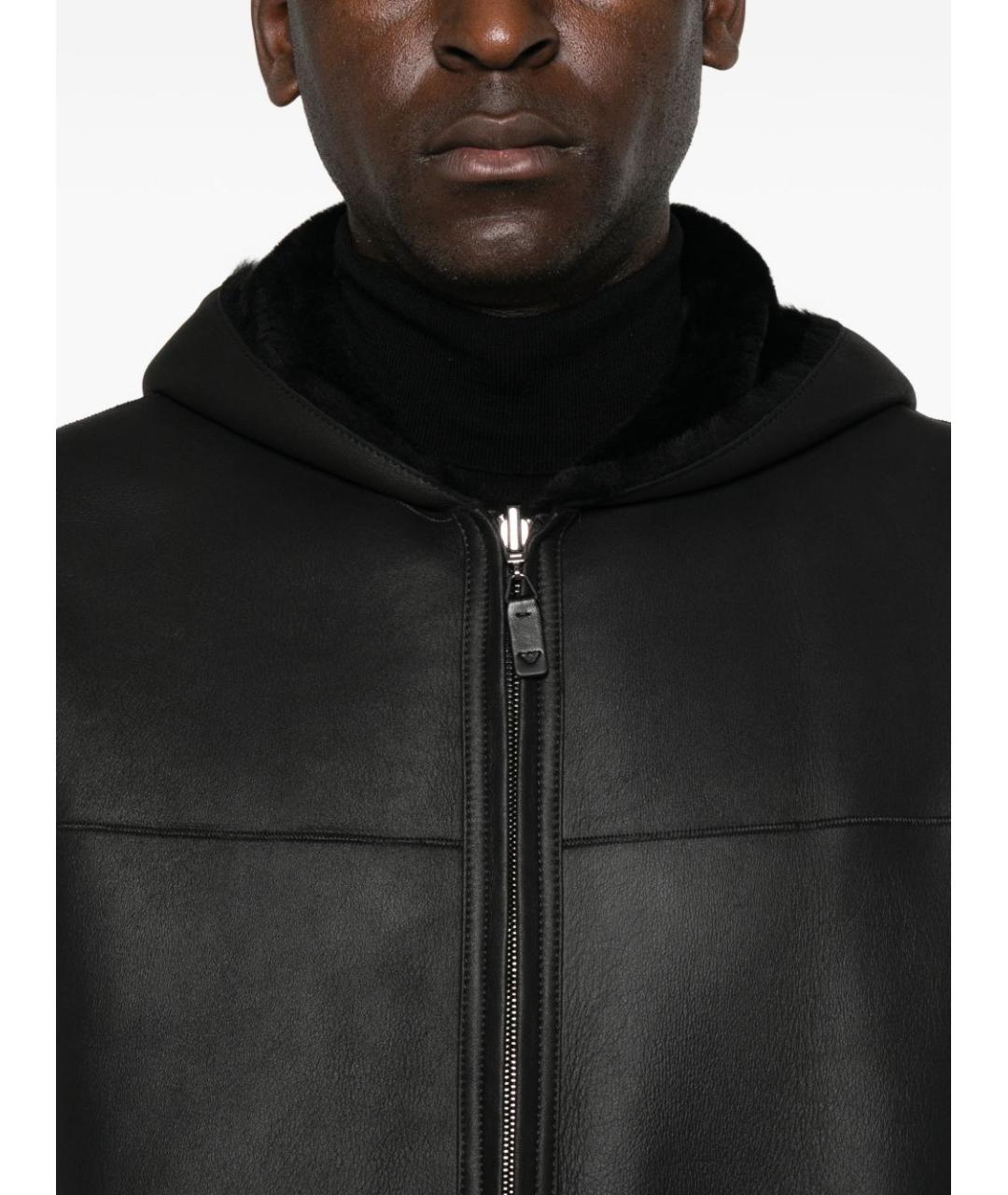 EMPORIO ARMANI Черная кожаная дубленка/шуба, фото 6
