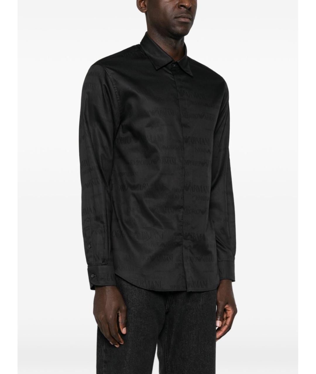 EMPORIO ARMANI Черная хлопковая классическая рубашка, фото 2