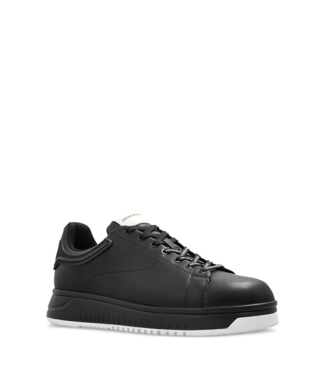 EMPORIO ARMANI Черные кожаные низкие кроссовки / кеды, фото 5