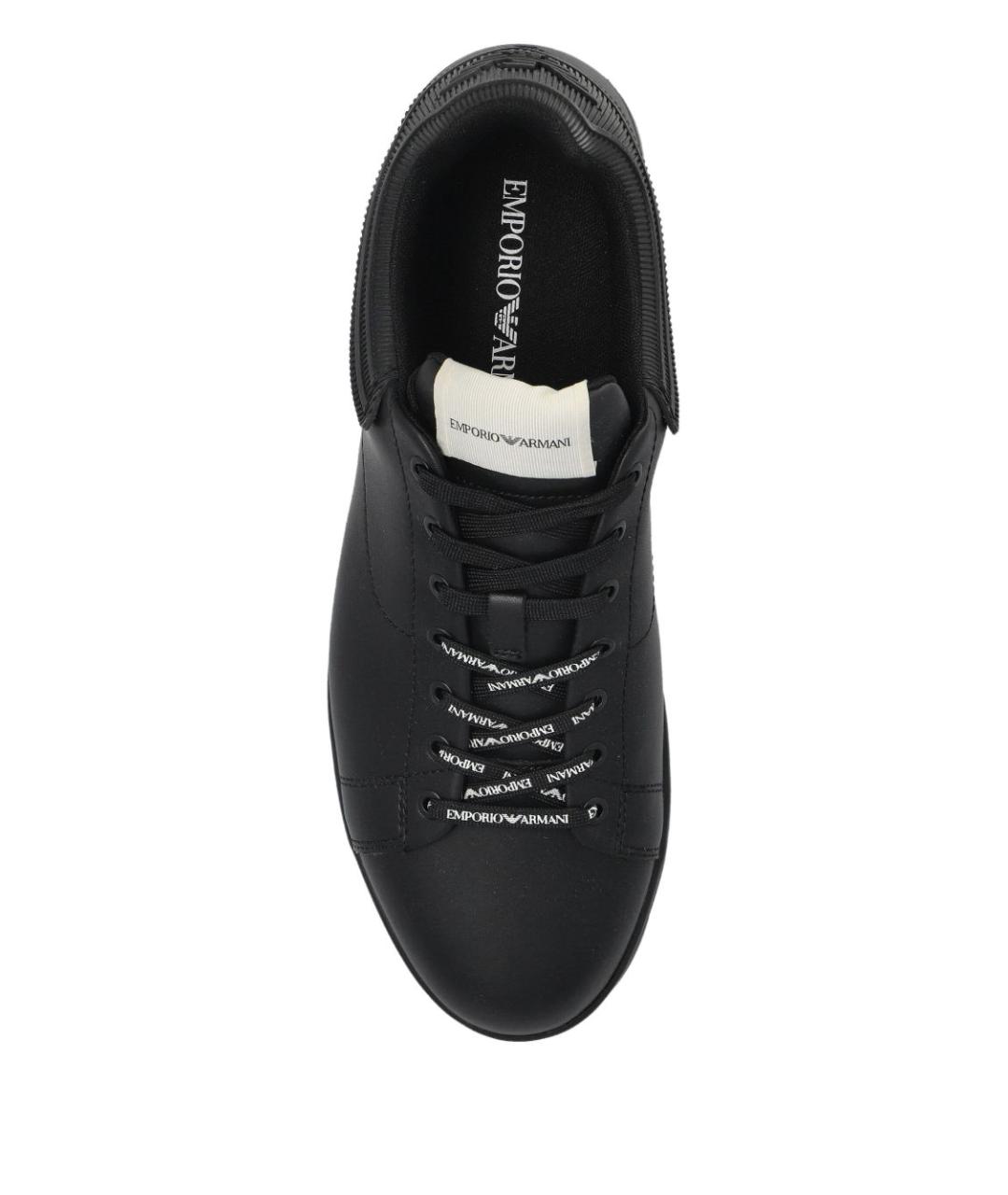 EMPORIO ARMANI Черные кожаные низкие кроссовки / кеды, фото 2