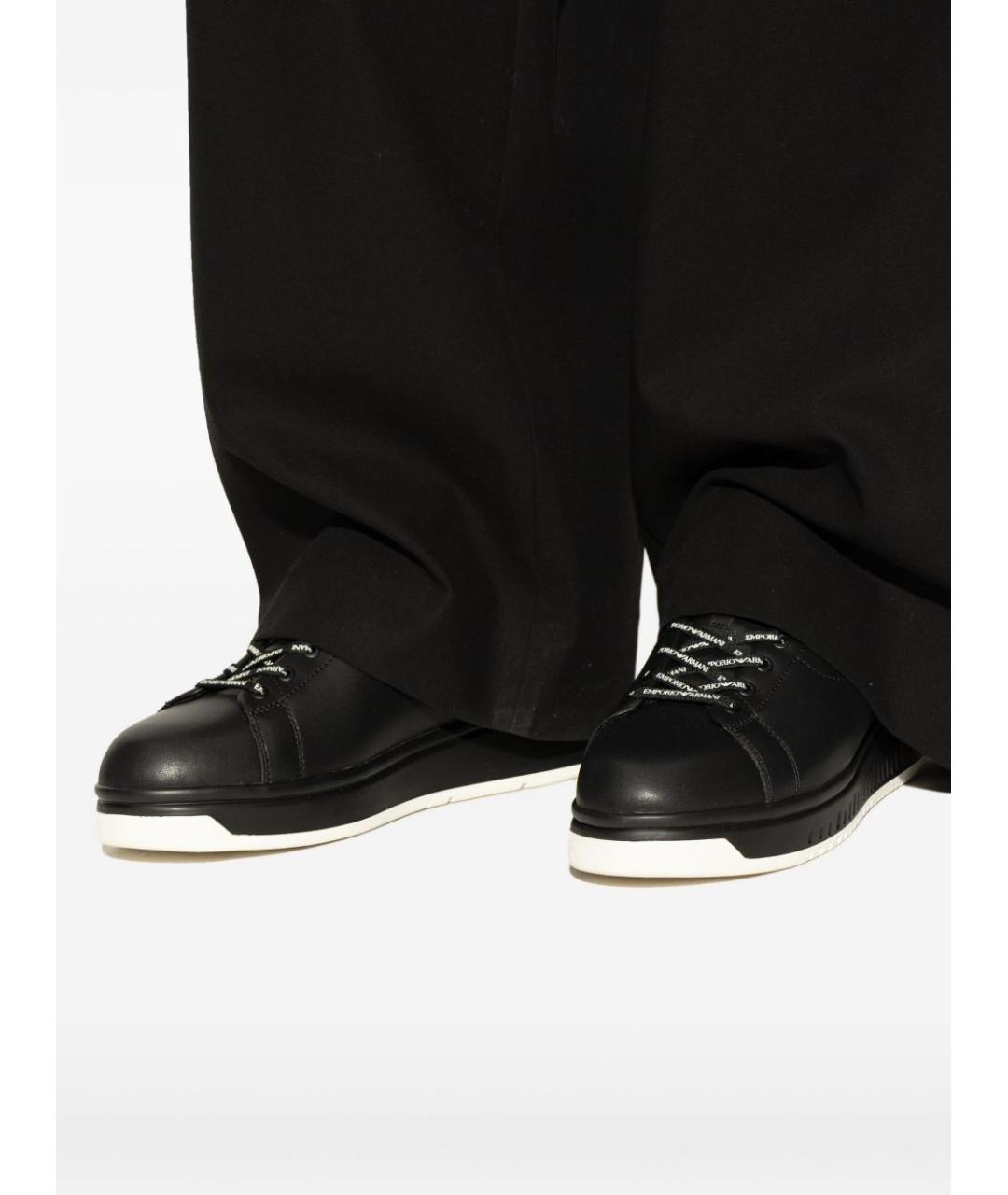 EMPORIO ARMANI Черные кожаные низкие кроссовки / кеды, фото 4