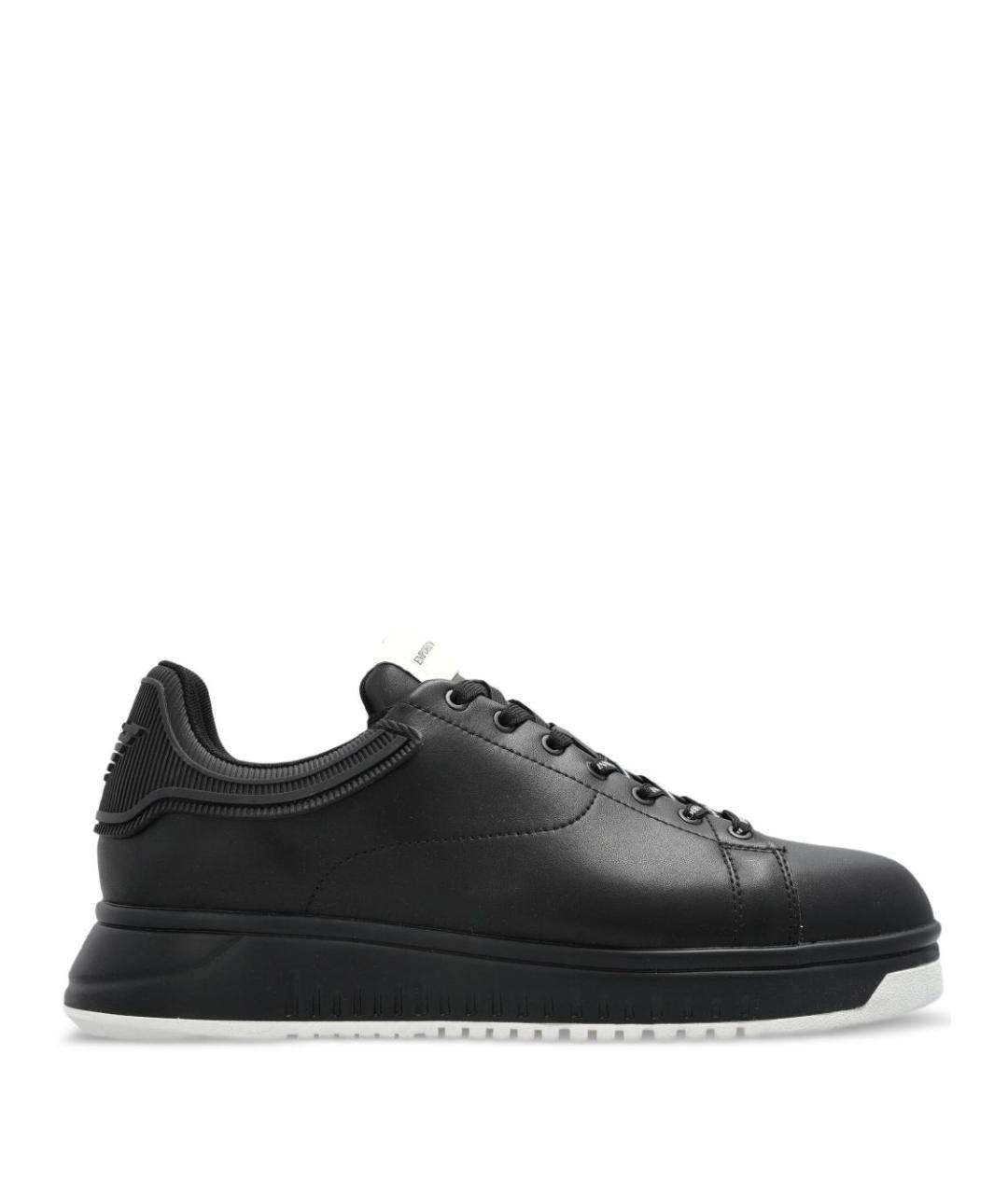 EMPORIO ARMANI Черные кожаные низкие кроссовки / кеды, фото 1