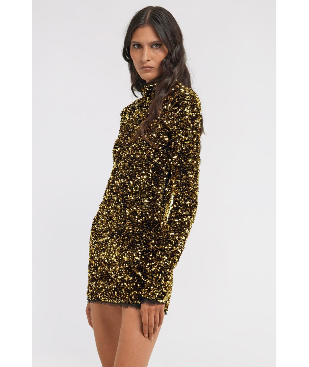 ROBERTO CAVALLI Золотое полиэстеровое коктейльное платье, фото 4