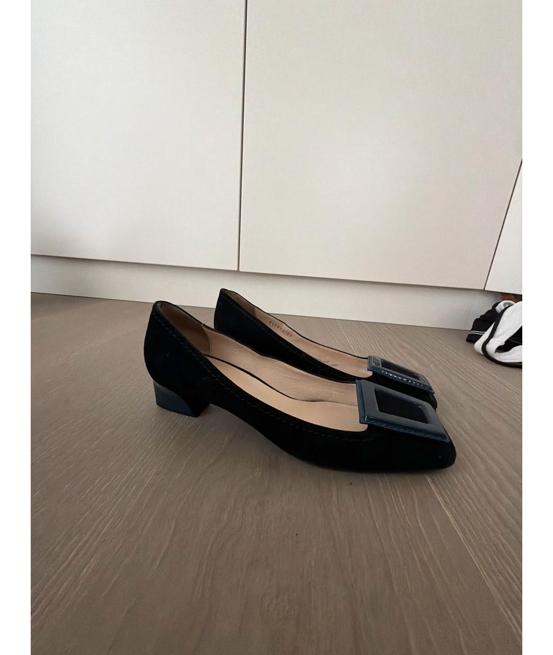 GIORGIO ARMANI Черные замшевые лодочки на низком каблуке, фото 5