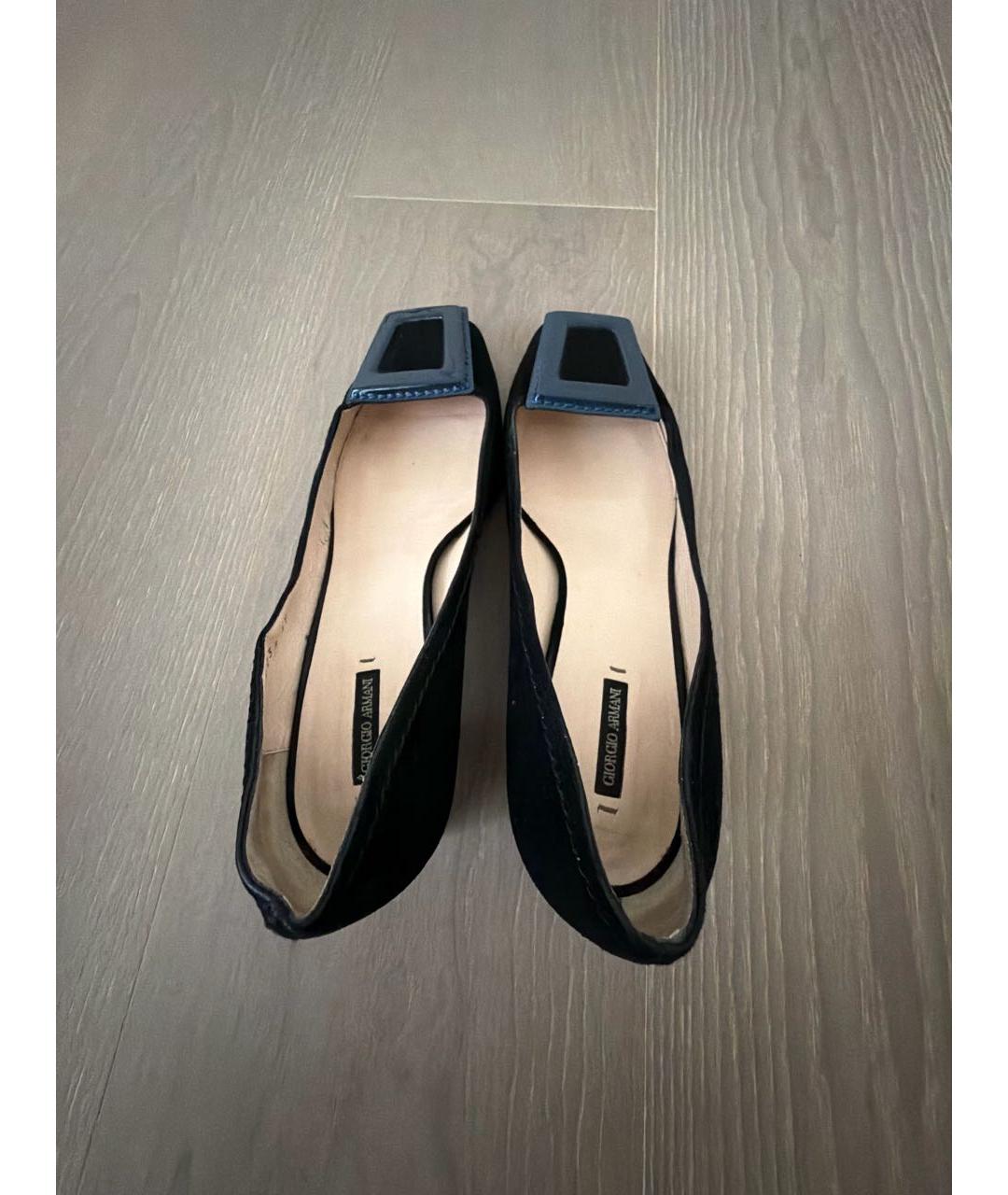 GIORGIO ARMANI Черные замшевые лодочки на низком каблуке, фото 3