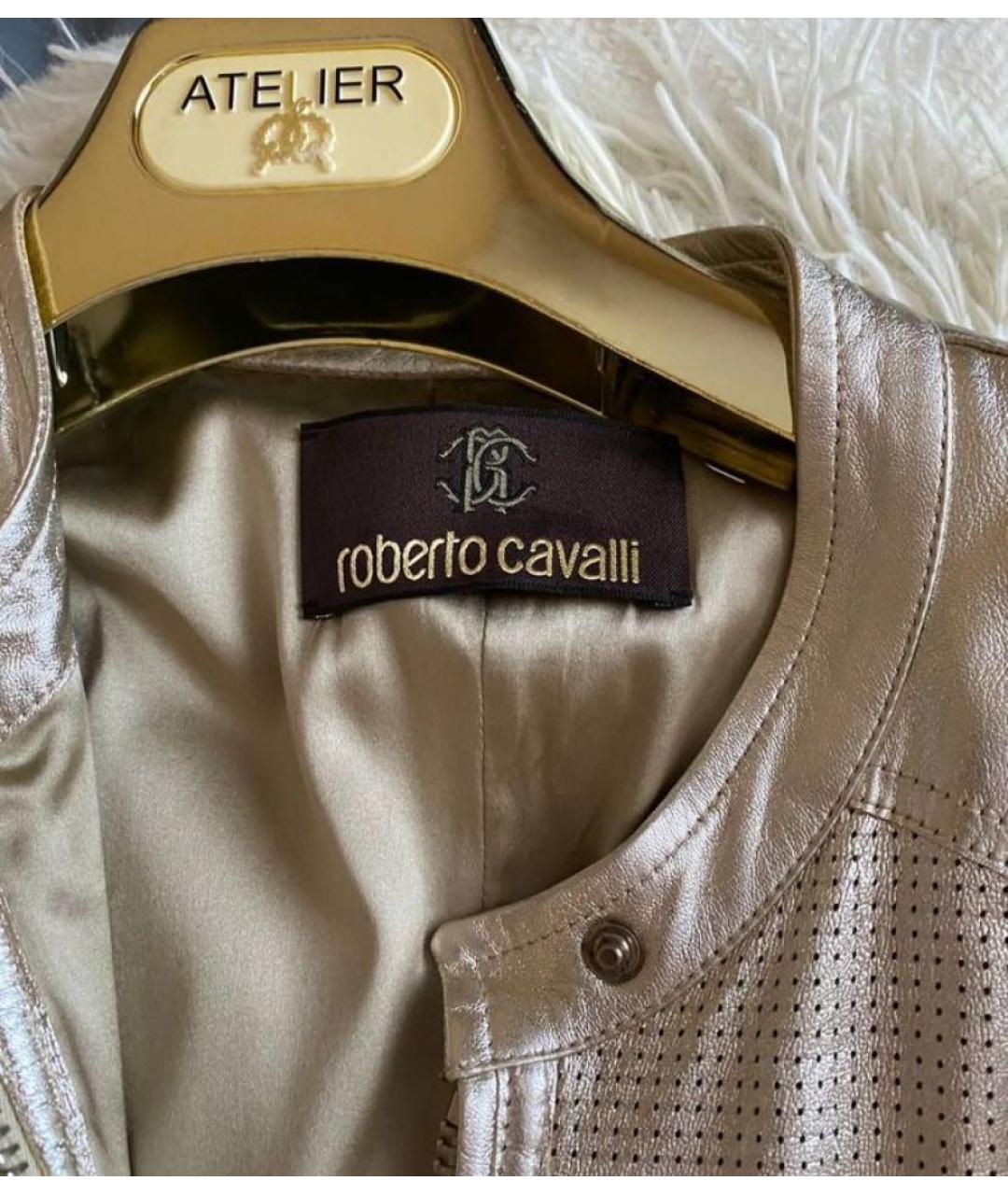ROBERTO CAVALLI Серебряная кожаная куртка, фото 4