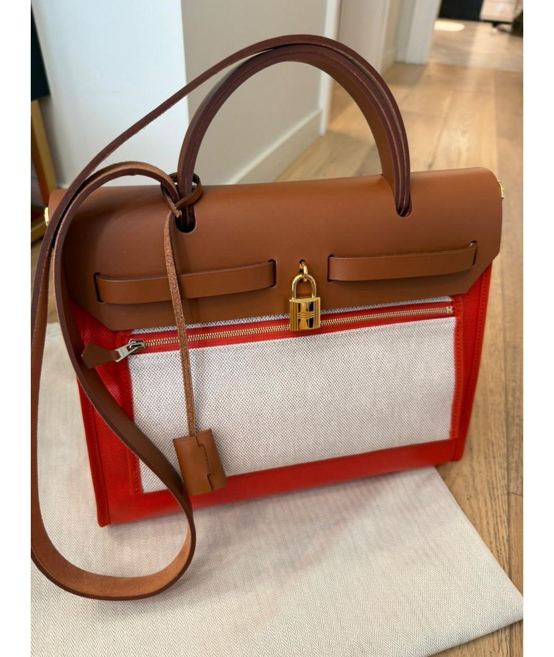 HERMES Оранжевая тканевая сумка через плечо, фото 2
