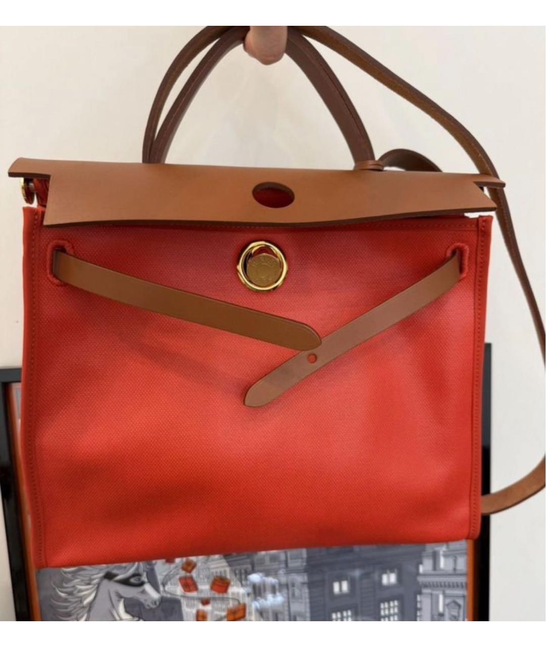 HERMES Оранжевая тканевая сумка через плечо, фото 9