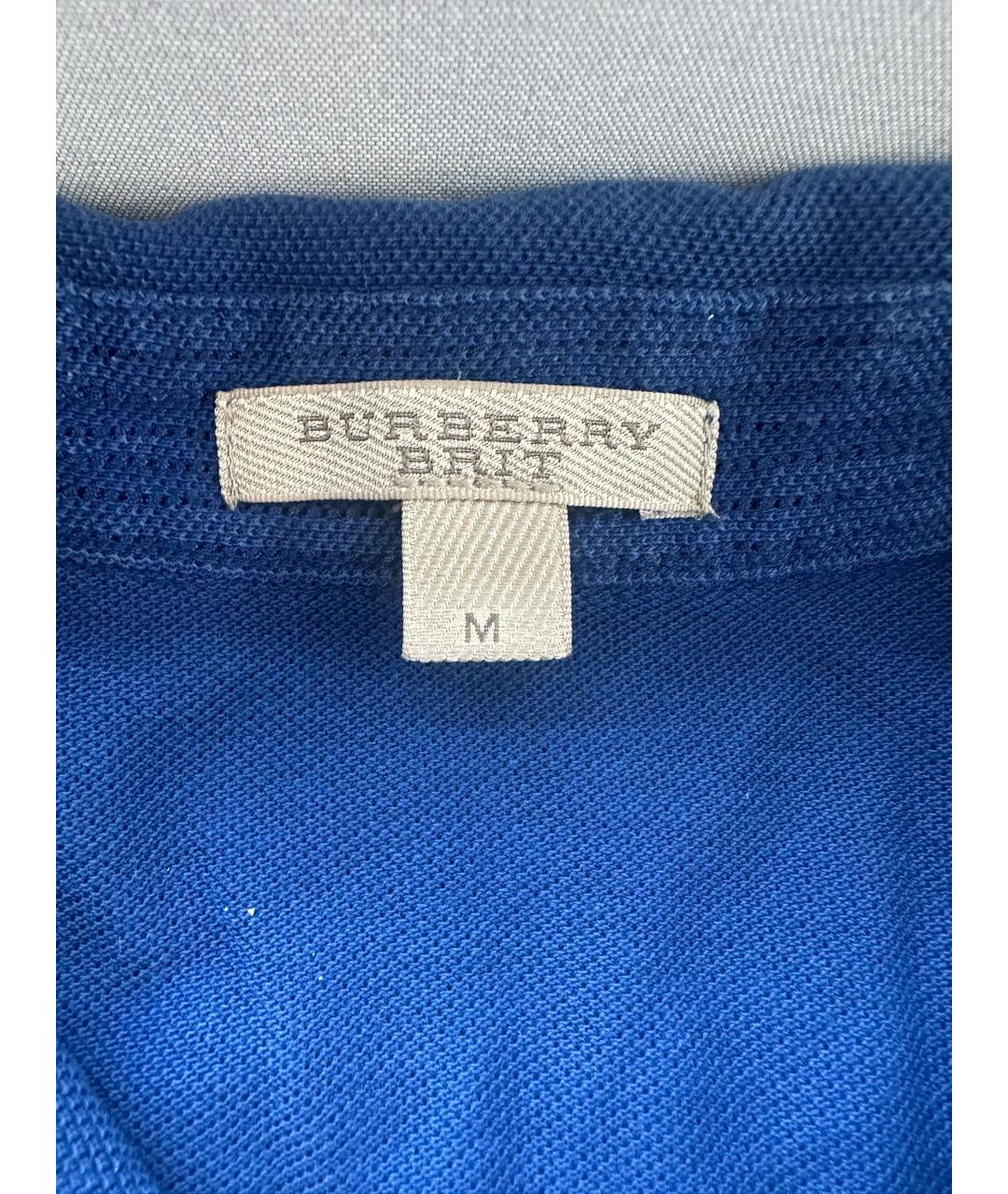 BURBERRY Синее хлопковое поло с коротким рукавом, фото 2