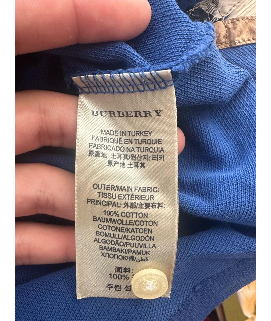 BURBERRY Синее хлопковое поло с коротким рукавом, фото 5