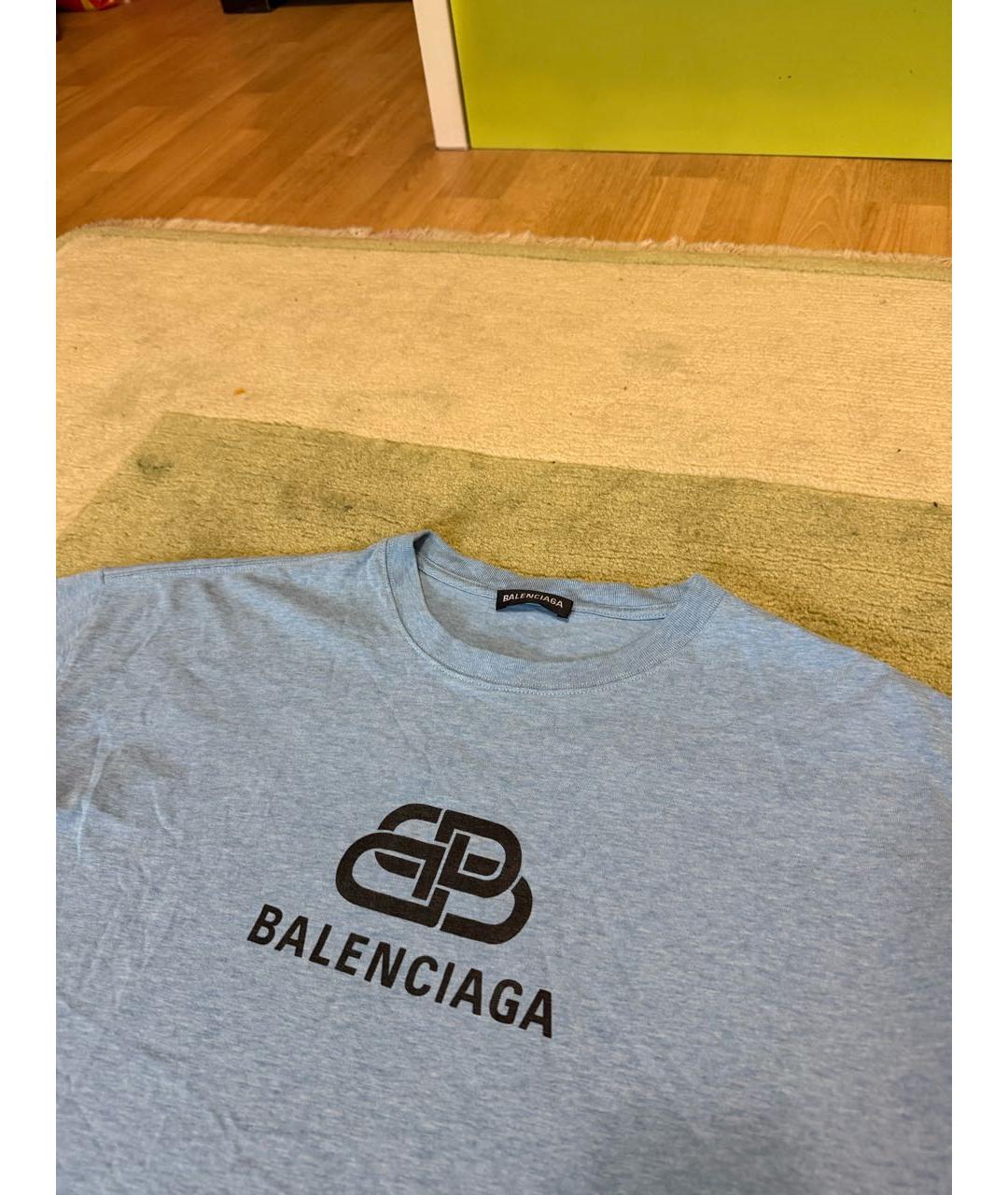 BALENCIAGA Голубая хлопковая футболка, фото 3