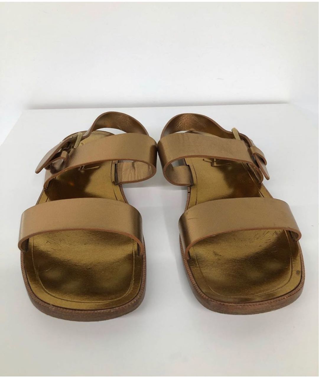 YVES SAINT LAURENT VINTAGE Золотые кожаные сандалии, фото 2