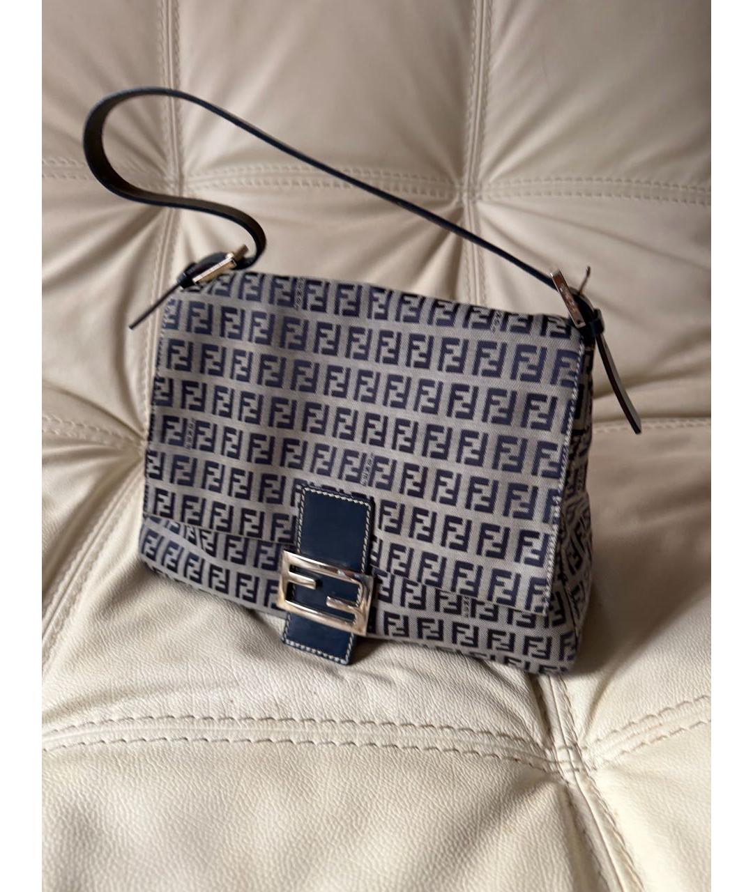 FENDI Темно-синяя тканевая сумка с короткими ручками, фото 2