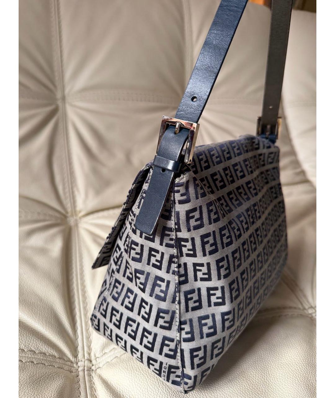 FENDI Темно-синяя тканевая сумка с короткими ручками, фото 5