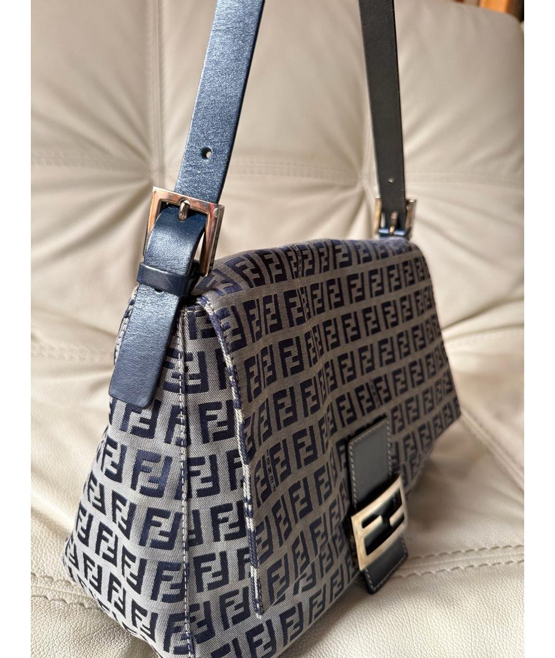 FENDI Темно-синяя тканевая сумка с короткими ручками, фото 4