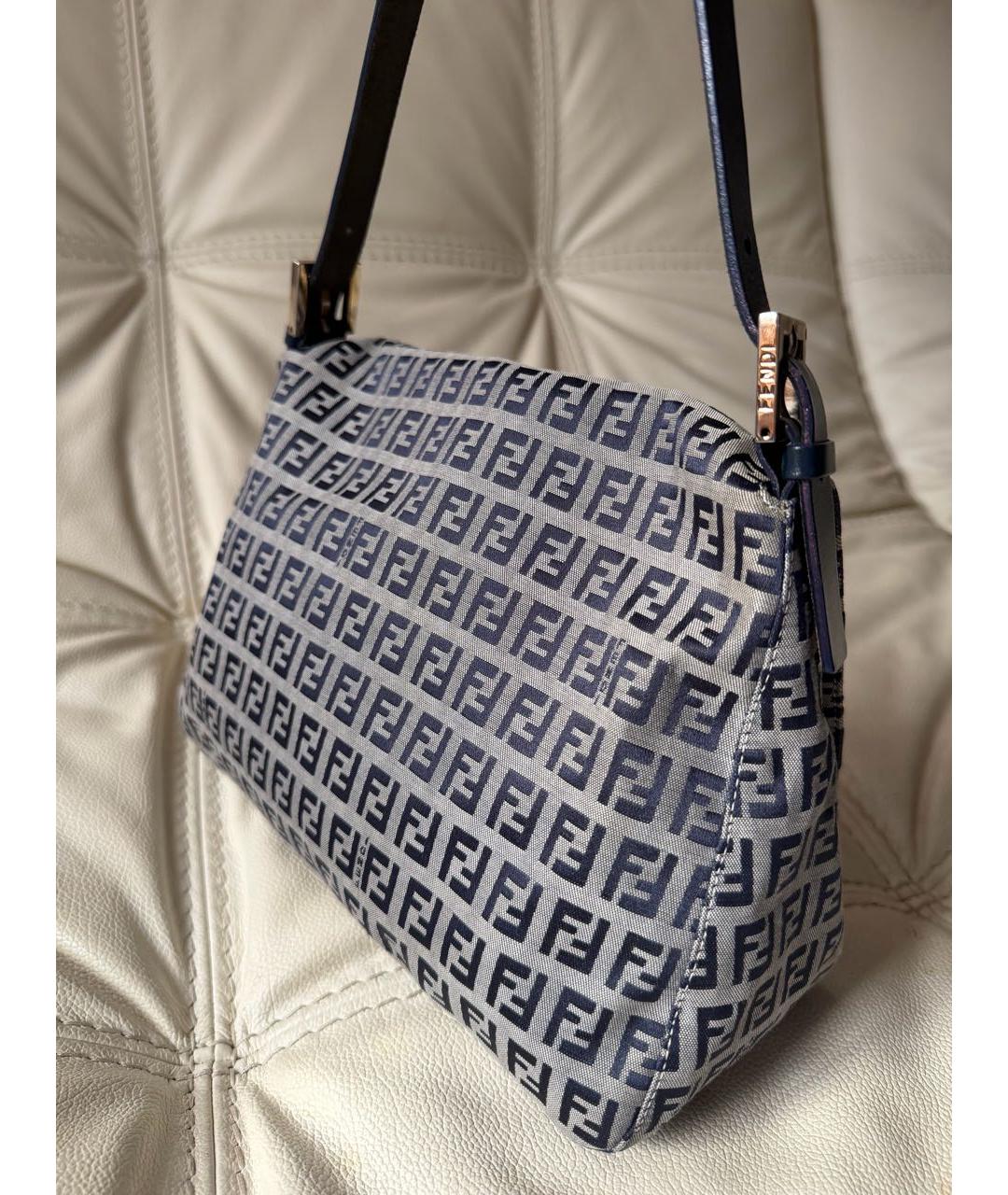 FENDI Темно-синяя тканевая сумка с короткими ручками, фото 3