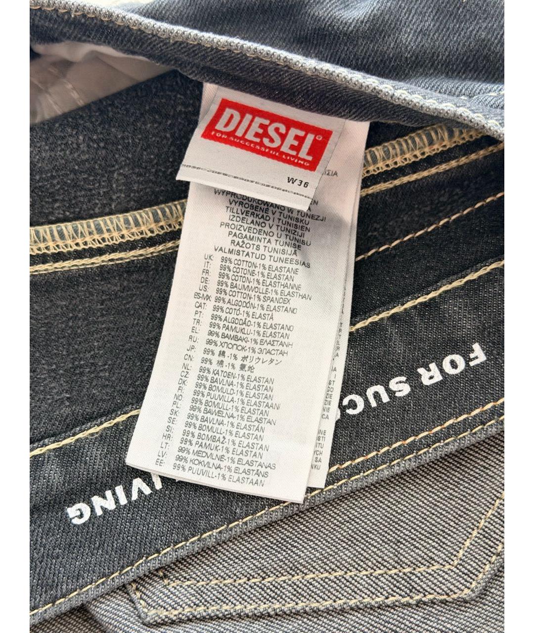 DIESEL Антрацитовые хлопко-эластановые прямые джинсы, фото 4