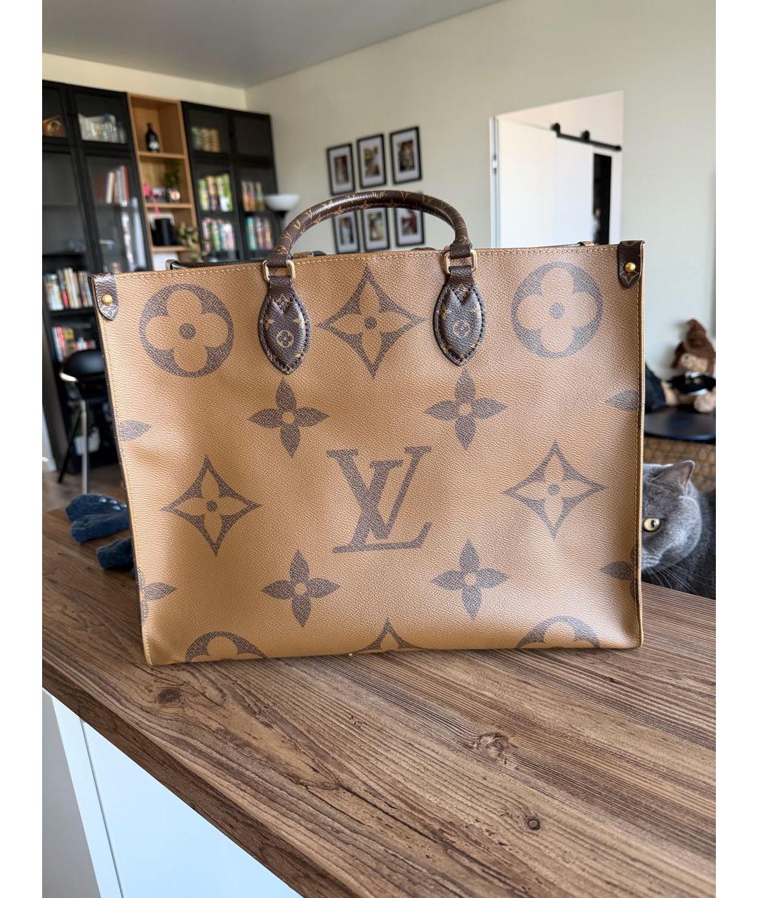 LOUIS VUITTON Коричневая кожаная сумка тоут, фото 5