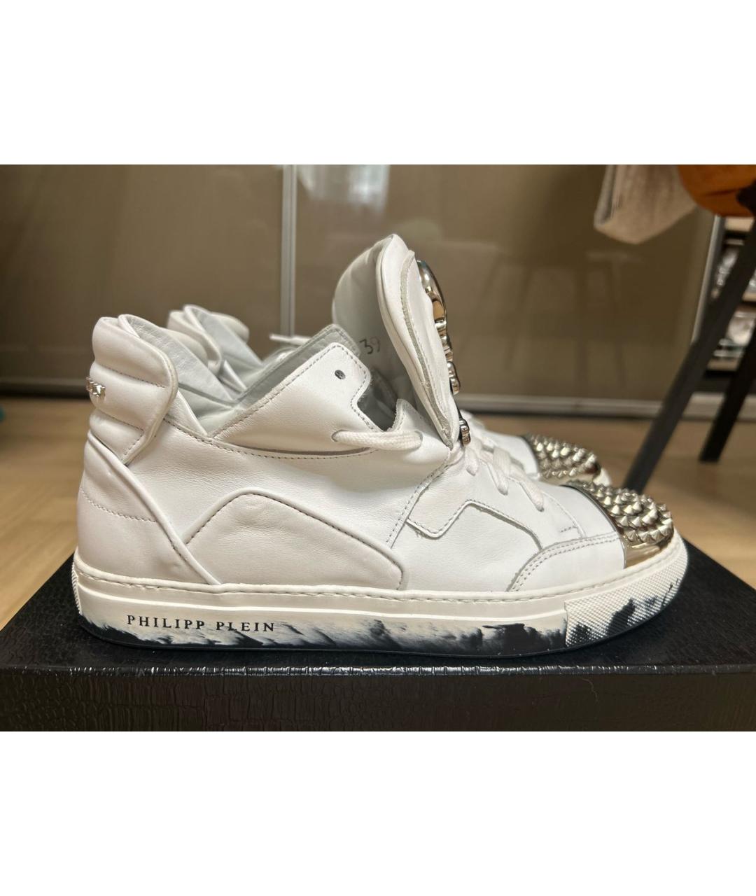 PHILIPP PLEIN Белые кожаные кеды, фото 6