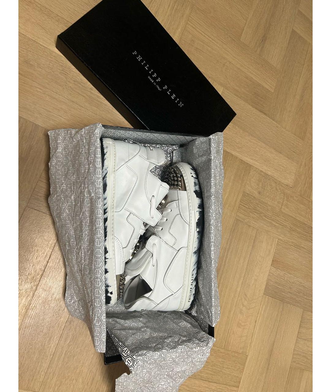 PHILIPP PLEIN Белые кожаные кеды, фото 4