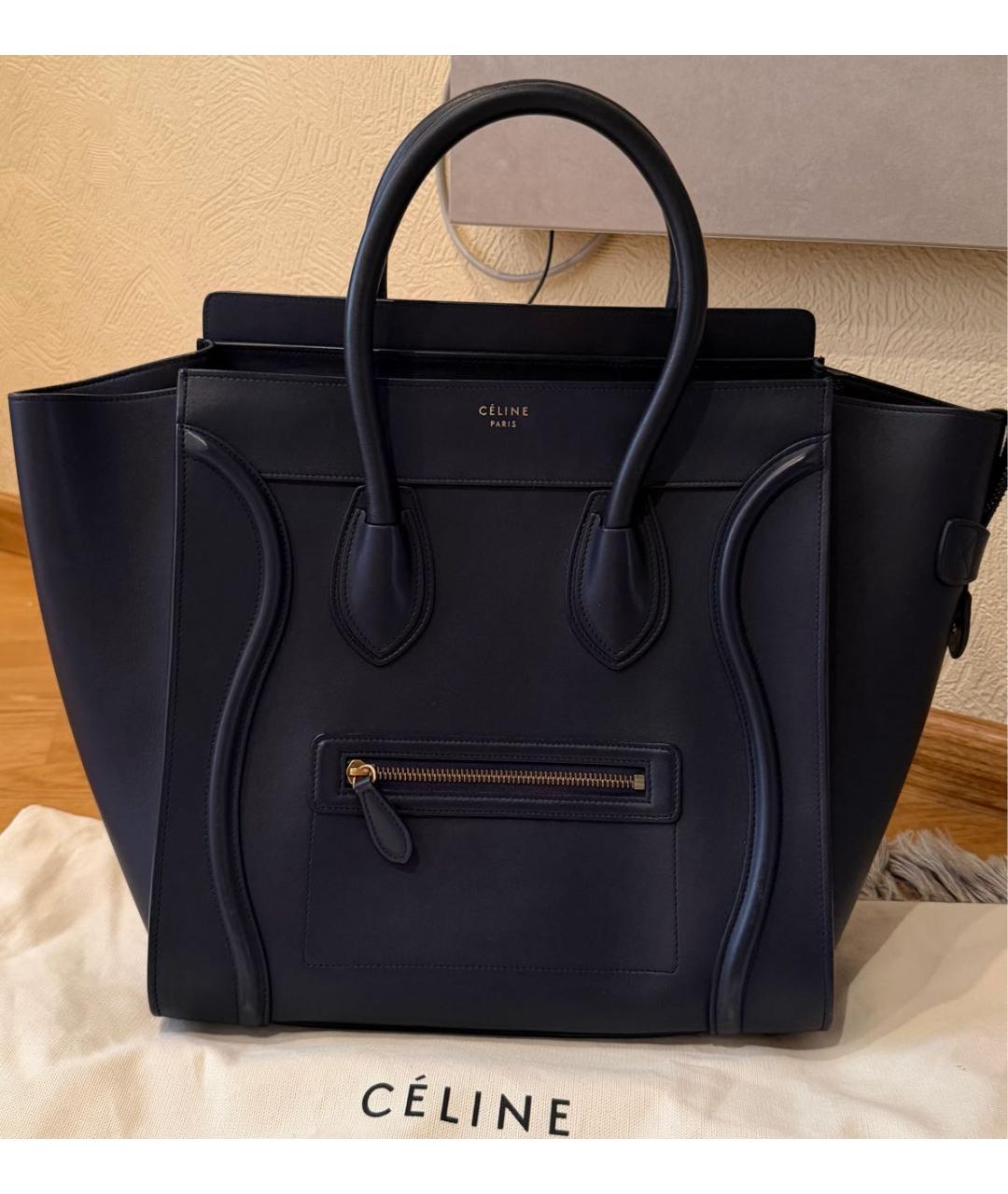 CELINE Темно-синяя кожаная сумка тоут, фото 2