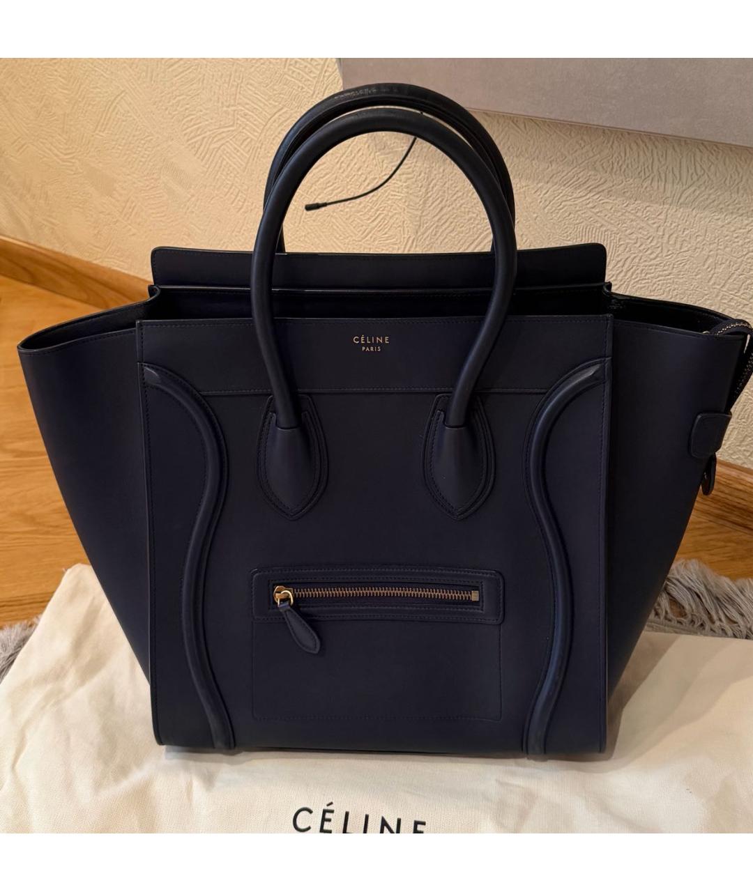 CELINE Темно-синяя кожаная сумка тоут, фото 7
