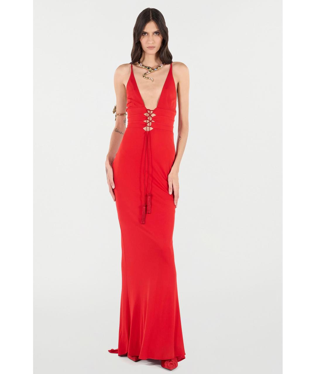 ROBERTO CAVALLI Красное ацетатное коктейльное платье, фото 2
