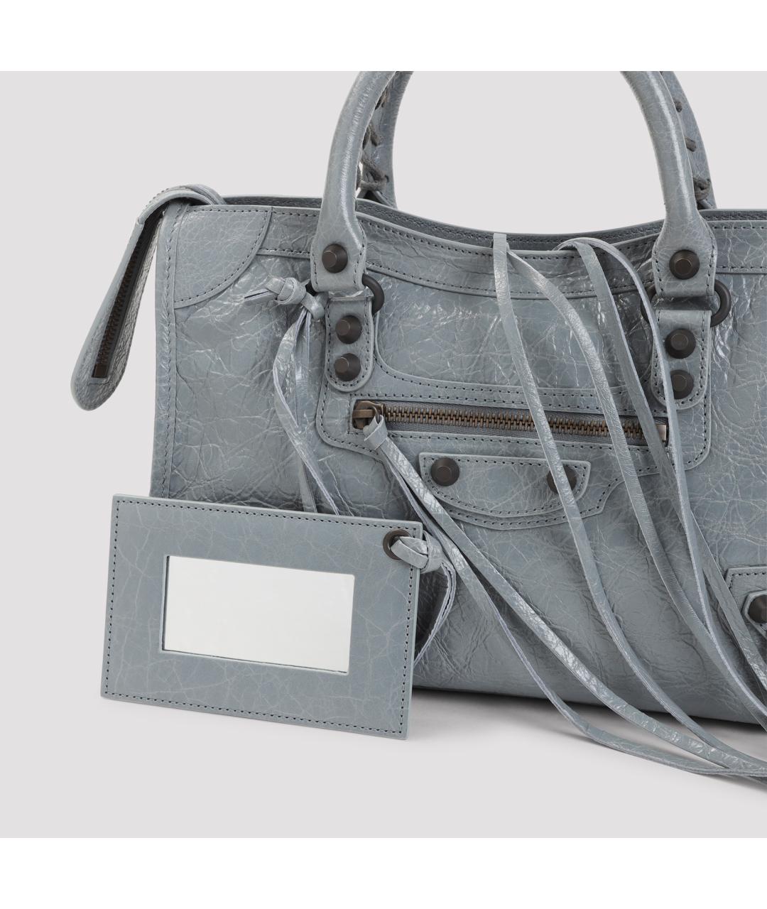 BALENCIAGA Голубая кожаная сумка тоут, фото 3