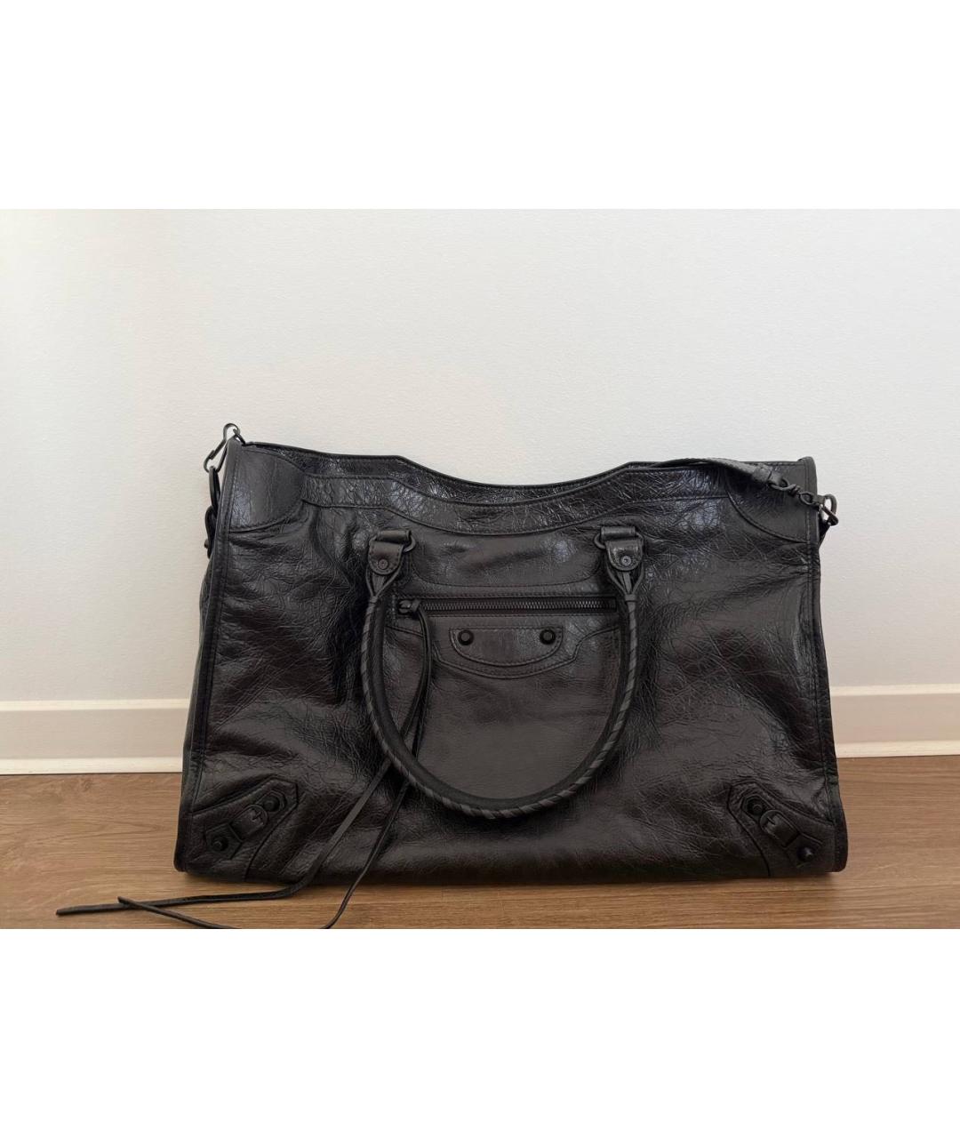BALENCIAGA Черная сумка с короткими ручками из кожи питона, фото 9
