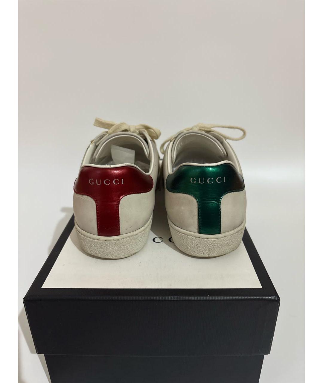 GUCCI Белые кожаные низкие кроссовки / кеды, фото 4