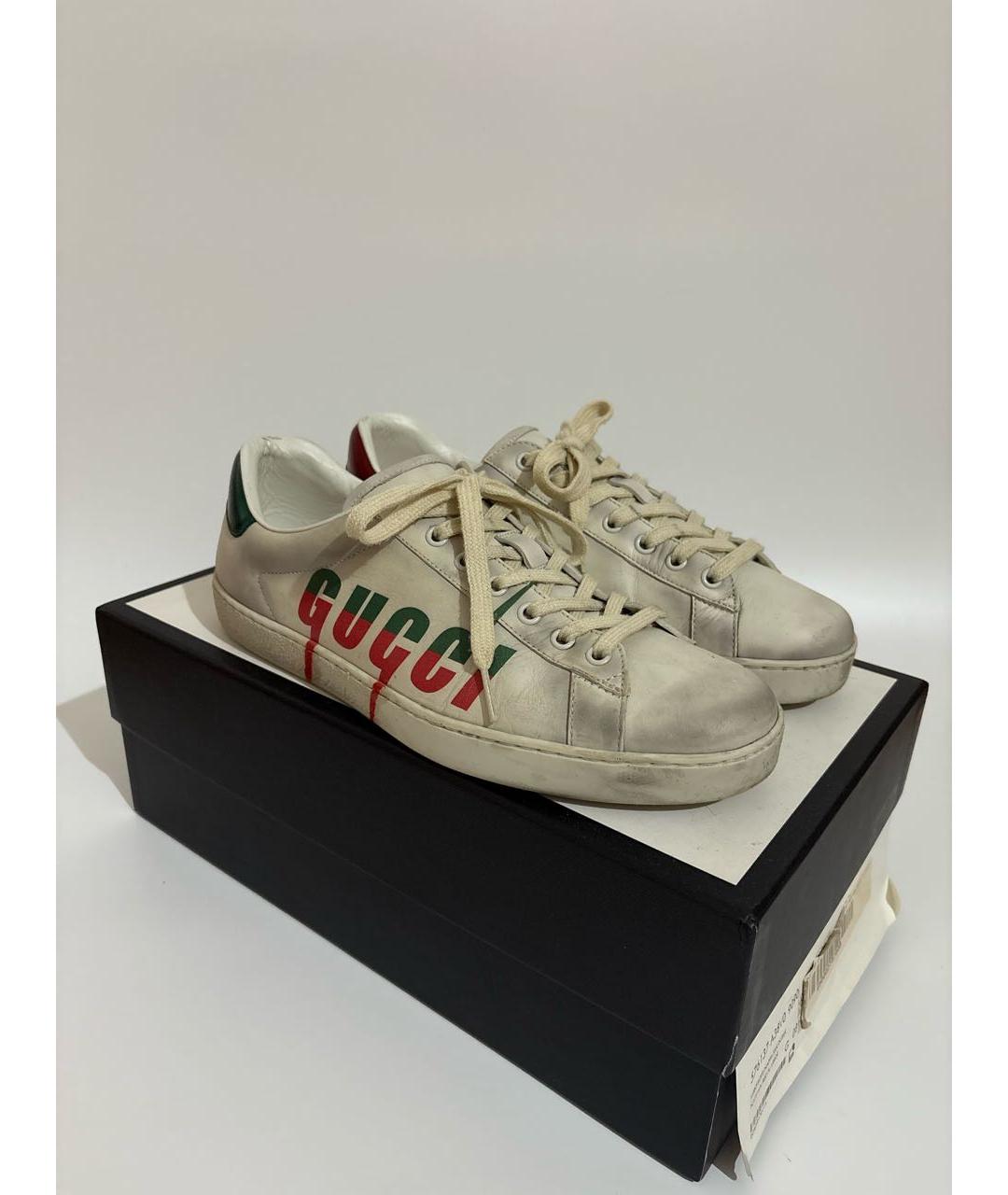 GUCCI Белые кожаные низкие кроссовки / кеды, фото 3