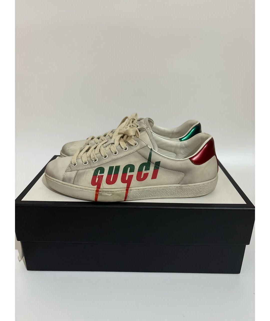 GUCCI Белые кожаные низкие кроссовки / кеды, фото 8